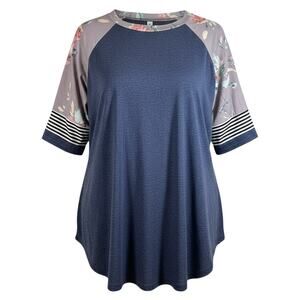 Floral Blooming Womens Raglan Top Blue Floral Sleeve Casual Shirt M